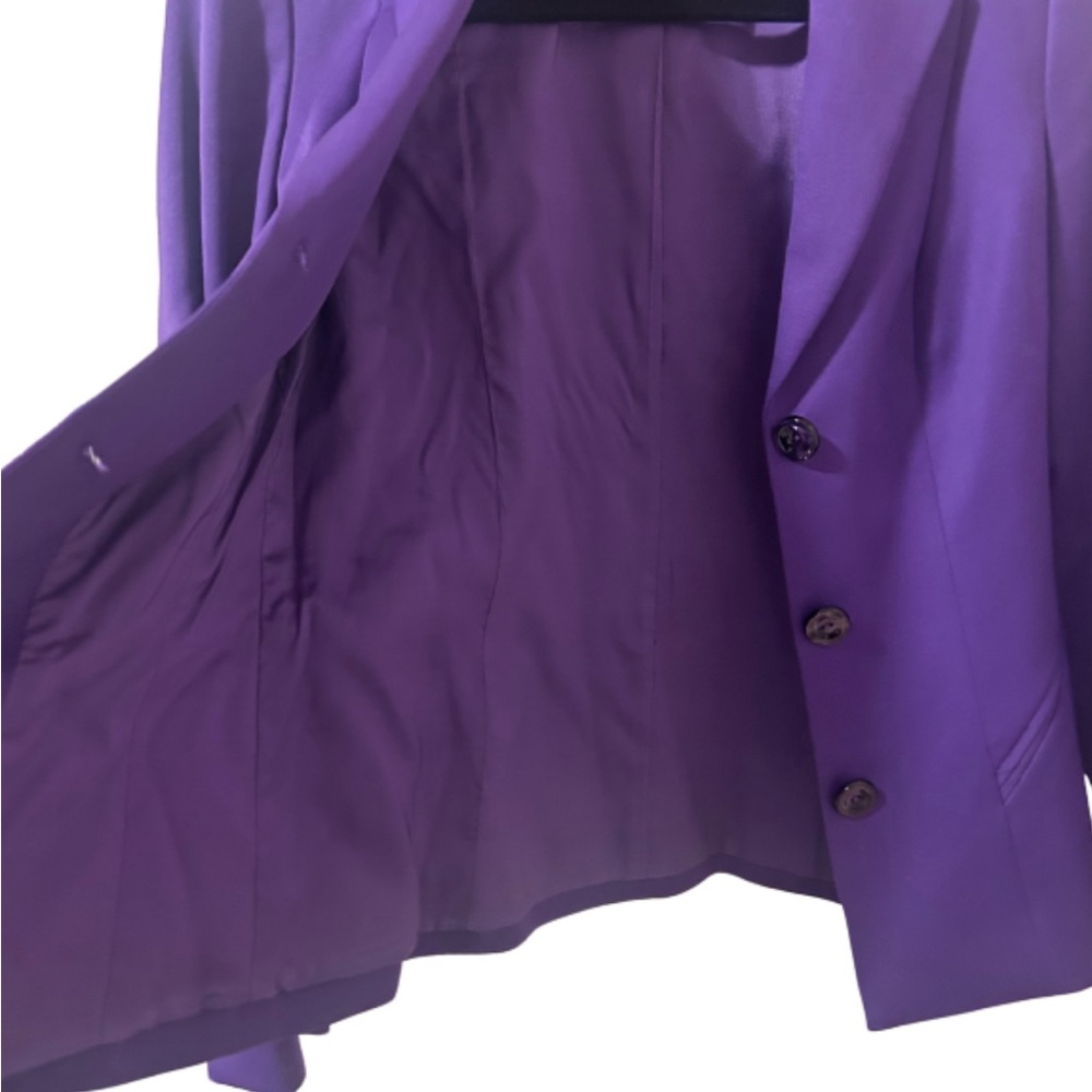 ESCADA Purple Wool Pleated Shoulder Pad Triple Button Blazer Jacket | Size S - Picture 7 of 8